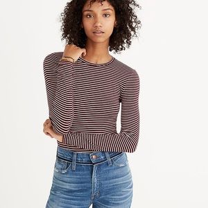 Madewell Striped Long Sleeve Crewneck Bodysuit Size Large Snap Closure Thong